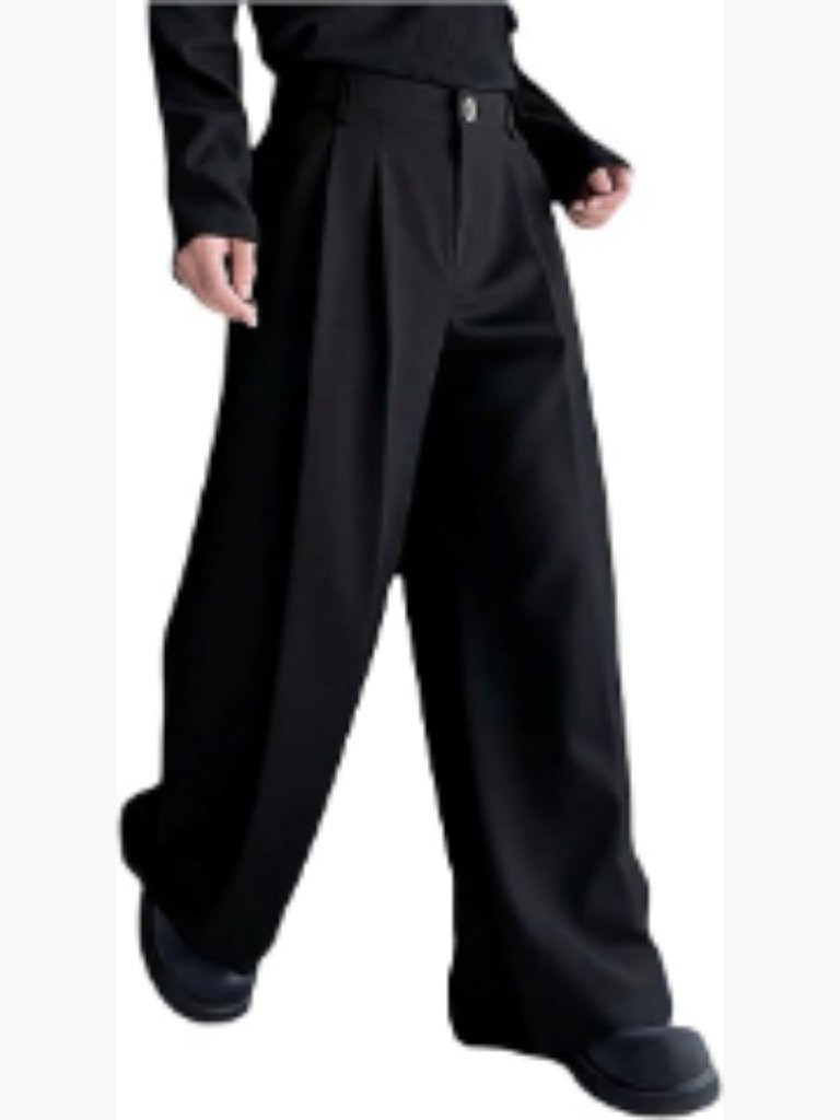 Men's Baggy Wide Leg Dress Pants Pleated Work Suit Pants High Waisted Slacks